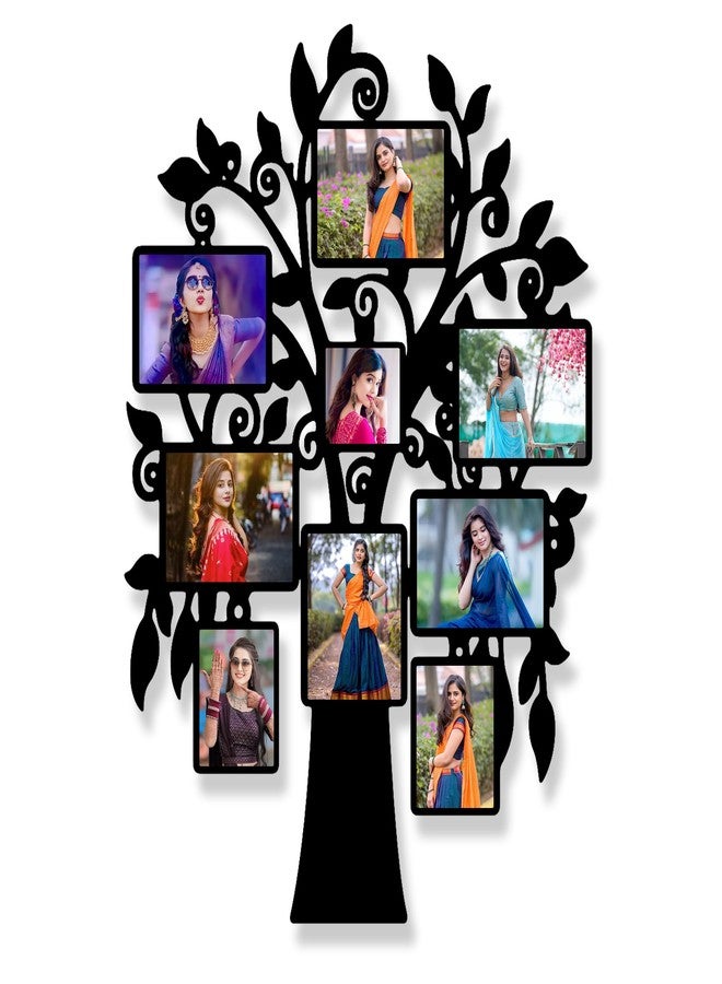 MUSHA - Wooden Tree Shape Cutout Photo Frame | 12x18 Inch Wall Mount | 9-Photo Frame | 6mm MDF Prelaminated Wood | Laser Cut | Holds 1 Square, 5 Landscape, 3 Portrait Photos - Image 1
